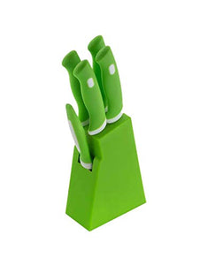 ASPERIA Knife Set for Kitchen with Stand, Knife Set for Kitchen use, Knife Holder for Kitchen with Knife 5-Pieces Knife Stand (Plastic) + 4 Knife + 1 Peeler (Green) - Home Decor Lo