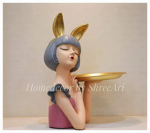 SHREEARI Enterprises Stylish Girl Holding Plate Home Decor SHOWPIECE (Size 19 cm Width* 30 cm Height) Set of 2