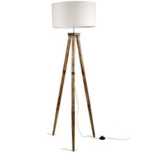 Load image into Gallery viewer, Craftter New Textured Drum Shape Off White Fabric Shade Wooden Tripod Floor Lamp Decorative Standing Light Delightful Shade Floor Lamps for Living Guest Waiting Reception And Bedroom Decorative Floor Lighting - Home Decor Lo