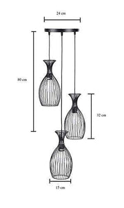 BrightLyts 3-Light Chandelier_Industrial Black Metal Finish Cage Shade Hanging Pendant Ceiling Lamp Fixture (Cage) - Home Decor Lo