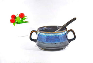 Caffeine Ceramic Handmade Multi Color Double Handled Soup Bowl with Spoon (Set of 4) - Home Decor Lo