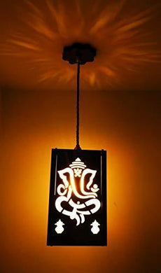 US DZIRE™ 421 Ganpati Hanging lamp (Golden Bulb) Antique Wooden Ceiling Lights for Mandir,Temple,Devghar Or Puja ghar Pendant Lamp Shade Night Lamp for Living Room,Home Decor,Cafe,Modern Kitchen etc - Home Decor Lo