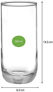 Amazon Brand - Solimo Anya High Ball Glass Set, 360ml, Set of 6, Transparent - Home Decor Lo