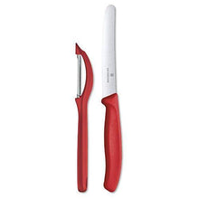 Load image into Gallery viewer, Victorinox Kitchen Knife, Set of 2, Sharp Wavy Edge Multipurpose Knife and Stainless Steel Universal Peeler, Red - Home Decor Lo