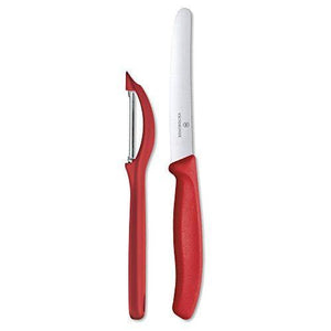 Victorinox Kitchen Knife, Set of 2, Sharp Wavy Edge Multipurpose Knife and Stainless Steel Universal Peeler, Red - Home Decor Lo