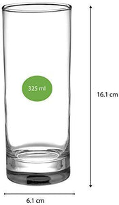 Amazon Brand - Solimo Nia High Ball Glass Set, 325ml, Set of 6, Transparent - Home Decor Lo