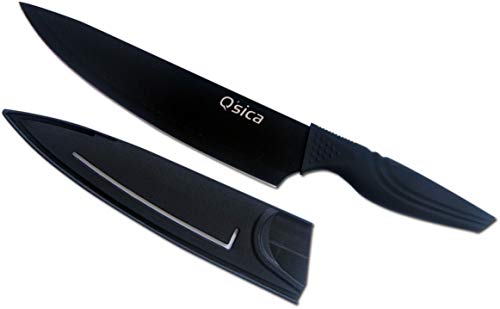 Q'sica Non-Stick 8.0 Chef's Kitchen Knife with Blade Cover, Black