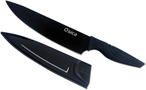 Q'sica Non-Stick 8.0" Chef's Kitchen Knife with Blade Cover, Black - Home Decor Lo