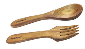 Royals Travel Kit Wooden Spoon, Fork and Chopsticks Set - Genuine Teak Wood Flatware Cutlery Set - Reusable, Washable and Durable (Set Chopsticks+Spoon+Fork) - Home Decor Lo