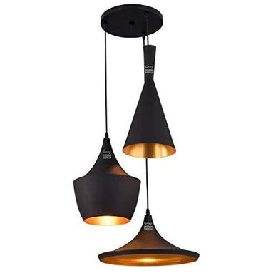 GreyWings 3 Light Cluster Industrial Shade Hanging Pendant Ceiling Lamp Fixture Tulip Cone Disc, Aluminium, Black Texture (Without Bulb) (Small) - Home Decor Lo