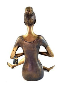 Two Moustaches Namaste Yoga Instructions Sitting Lady Sculpture Brass Showpiece - Home Decor Lo