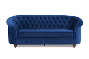 Solid Wood Fabric Button Tuffted 3 Seater Chesterfield Sofa Set for Living Room, Blue - Home Decor Lo
