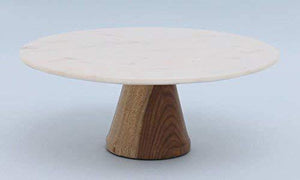 Organic Home Natural Acacia Wood and White Marble Cake Stand - Home Decor Lo