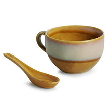 Load image into Gallery viewer, ExclusiveLane Dual Glazed Studio Pottery Handled Ceramic Soup Bowls with Spoons &amp; with Handle (Set of 2, 450 ML, Mustard Yellow and Off-White, Dishwasher &amp; Microwave Safe) - Home Decor Lo