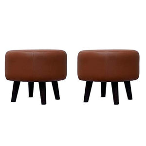 Nestroots Stool with for Living Room Sitting Ottoman upholstered Foam Cushioned pouffe Puffy for Foot Rest Home Furniture with 4 Wooden Legs leatherite (14" inch Height Brown Set of 2) - Home Decor Lo