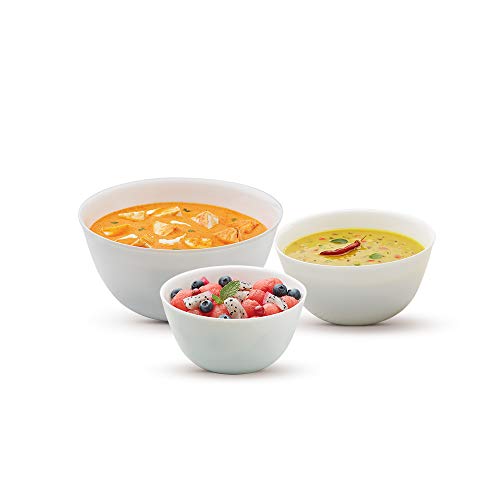 Larah By Borosil - Set of 3 Mixing and Serving Bowl - 500 ml, 750 ml, 1 L - Home Decor Lo