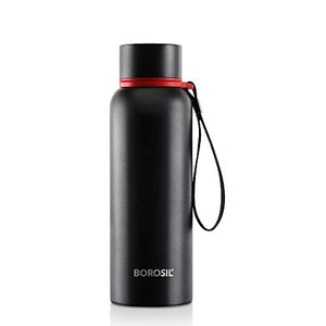 Borosil - Stainless Steel Hydra Trek - Vacuum Insulated Flask Water bottle, Black, 700ML - Home Decor Lo