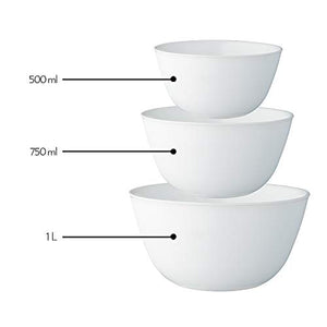 Larah By Borosil - Set of 3 Mixing and Serving Bowl - 500 ml, 750 ml, 1 L - Home Decor Lo