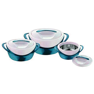 Pinnacle Panache Matte Casseroles Set of 3 (600ml + 1200ml + 2500ml) Stainless Steel 304 Inner Body to Keep Food Hot (Teal) - Home Decor Lo