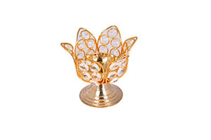 Festive Creations Brass Small Bowl Crystal Diya Round Shape Kamal Deep Akhand Jyoti Oil Lamp for Home Temple Puja Decor Gifts (Width 3 inch heigh 2.5 inch) - Home Decor Lo