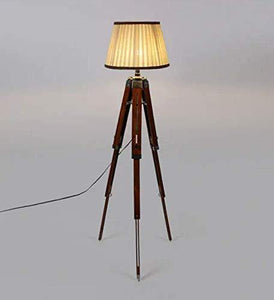 Beverly studio 14" Brown Cross Pleated Teak Wood Tripod Floor lamp - Home Decor Lo