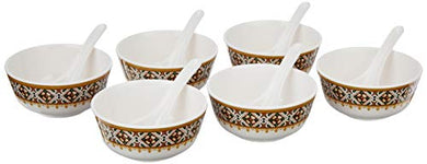 Amazon Brand - Solimo Majestico Set of 6 Melamine soup bowls with spoons (11.5 cm) - Home Decor Lo
