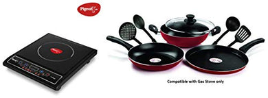 Pigeon by Stovekraft Cruise 1800-Watt Induction Cooktop (Black) & Mio Aluminium Gift Set, Red (8 Pieces) Combo - Home Decor Lo