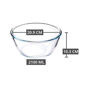 Femora Glass Solid Round Mixing Bowl - (400ml , 1050ml , 2100 ml , 3600 ml), 4 Pieces, Transparent - Home Decor Lo