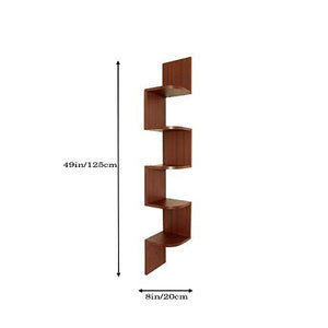 Furniture Cafe Zigzag Corner Wall Mount Shelf Unit/Racks and Shelves/Wall Shelf/Book Shelf/Wall Decoration (Matt Finish, Mahogany) - Home Decor Lo