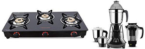 Butterfly Smart Glass 3 Burner Gas Stove, Black + Butterfly Jet Elite 750-Watt Mixer Grinder with 4 Jars (Grey) - Home Decor Lo