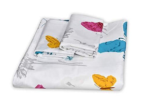 haus & kinder French Riviera Beau Papillon, 100% Cotton Bedsheet with 2 Pillow Covers, 186 TC, King Size (Blue) - Home Decor Lo