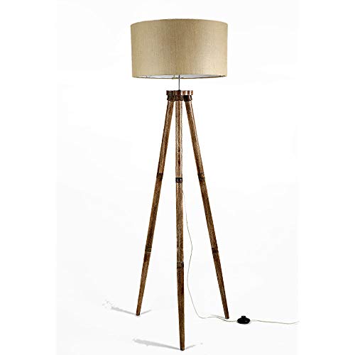 Craftter New Light Brown Matka Silk Textured Fabric Shade Wooden Tripod Floor Lamps for Living & Bed Room Home and Office Stylish Floor Decoration and Standing Lamp with Elegant Shades - Home Decor Lo