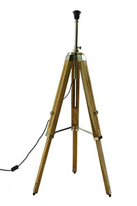 OverseasMart Wood Tripod Floor Lamp with Shade and Wiring and Bulb , Teak Wood, Pack of 1 - Home Decor Lo