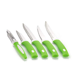ASPERIA Knife Set for Kitchen with Stand, Knife Set for Kitchen use, Knife Holder for Kitchen with Knife 5-Pieces Knife Stand (Plastic) + 4 Knife + 1 Peeler (Green) - Home Decor Lo