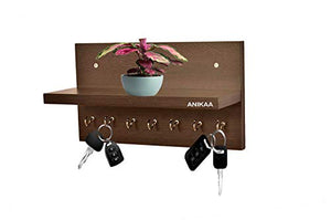 Anikaa Omega Wooden Key Holder Stand/Wall Hooks Stand/Key Holder for Home Office/Wall Mounted Key Holder/Key Hold/Key Chain Hanging Board/Wall Hanging Key Holder/Holder with Shelf - (Wenge) - Home Decor Lo