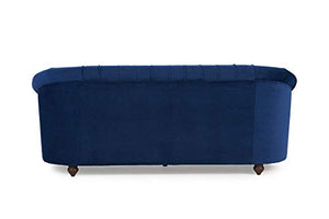 Solid Wood Fabric Button Tuffted 3 Seater Chesterfield Sofa Set for Living Room, Blue - Home Decor Lo