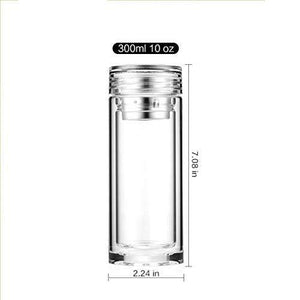 Styleys Glass Water Bottle, Double Walled Travel Mug with Removable Stainless Steel Infuser - Glass Tea and Coffee Tumbler with Sleeve Carrier, Lead-Free (S11080 - Transparent) - Home Decor Lo