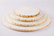 Load image into Gallery viewer, NikkisPride Handmade Marble White Pizza Platter Cheese Platter Serving Platter and Snacks Gold Foil 8 inch Dia - Home Decor Lo
