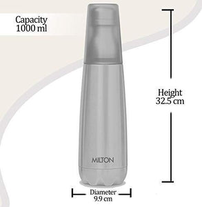 Milton Vertex -1000 Thermosteel  Water Bottle with Unbreakable Tumbler, 1000 ml, Silver - Home Decor Lo