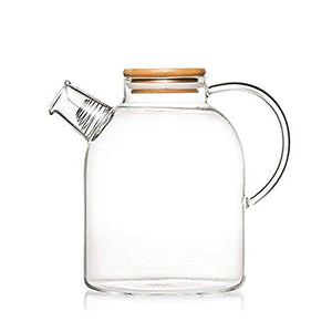 Glass Jug with Lid Ice Tea Water Jug 2 Litre Hot Water Ice Tea Drinking Beverage Jug, Water Jug Glass Material with Wooden Lid (Set of 1) - Home Decor Lo