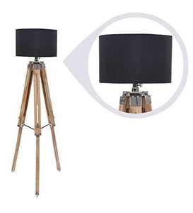 Beverly studio 14" Black Fabric lamp Shade with Teak Wood Tripod Floor lamp - Home Decor Lo