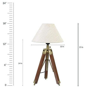 Earth Instruments Wooden Table Lamp (Tripod) with Cream Conical Shade Wire and Bulb Included Home Decorative Decorative Floor Lamps for Living Room Corner Home Decoration Bedroom - Home Decor Lo