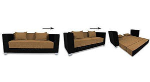 Adorn India Almond Three Seater Sofa Cum Bed (Black and Camel) - Home Decor Lo