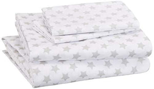 AmazonBasics Easy-Wash Microfiber Kid's Bed-in-a-Bag Bedding Set - Full / Queen, Grey Stars - Home Decor Lo