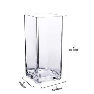Decent Glass Tall Square Vase Home Decorative Flower Glass Vase Party Table Centerpieces(6"×4"×4") Pack of 1 - Home Decor Lo