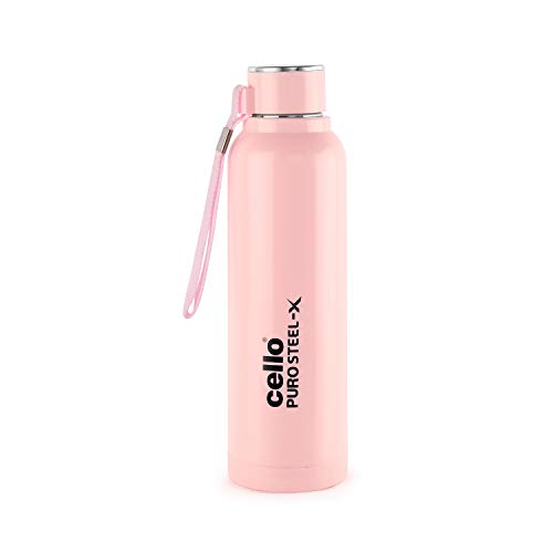 Cello Puro Steel-X Benz Inner Steel Outer Plastic with PU Insulation Water Bottle, 900 ml (Pink) - Home Decor Lo