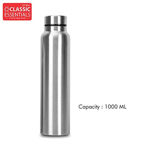 Classic Essentials Spring Stainless Steel Single Walled Fridge Water Bottle (1000ml, Silver) - Home Decor Lo