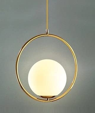 GAUVIK Pendant Lamp/Hanging Lamp/Ceiling Light for Bedroom, Living Room, Restaurants, Dining, Coffee Shop, Home and Office, Ring with Milky Glass, Golden