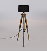 Load image into Gallery viewer, Beverly studio 14&quot; Black Fabric lamp Shade with Teak Wood Tripod Floor lamp - Home Decor Lo