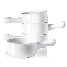 Load image into Gallery viewer, Sweese 109.101 Porcelain Onion Soup Bowls with Handles - 15 Ounce for Soup, Cereal, Stew, Chill, Set of 4, White - Home Decor Lo